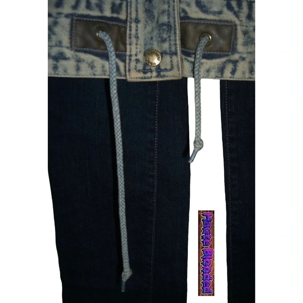 Vintage 80's Acid Wash Denim Long Warm Trench Coat Aztec e-girl alt Grunge Punk